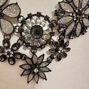 Bring on the bling! Fancy Floral Black and Silver Necklace.